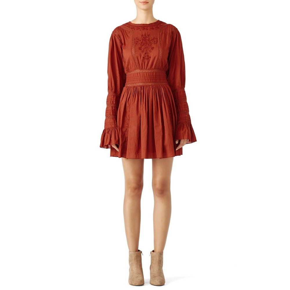 Free People Fall Embroidered Lace Victorian Bronze‎ Mini Dress 6 - Picture 3 of 14